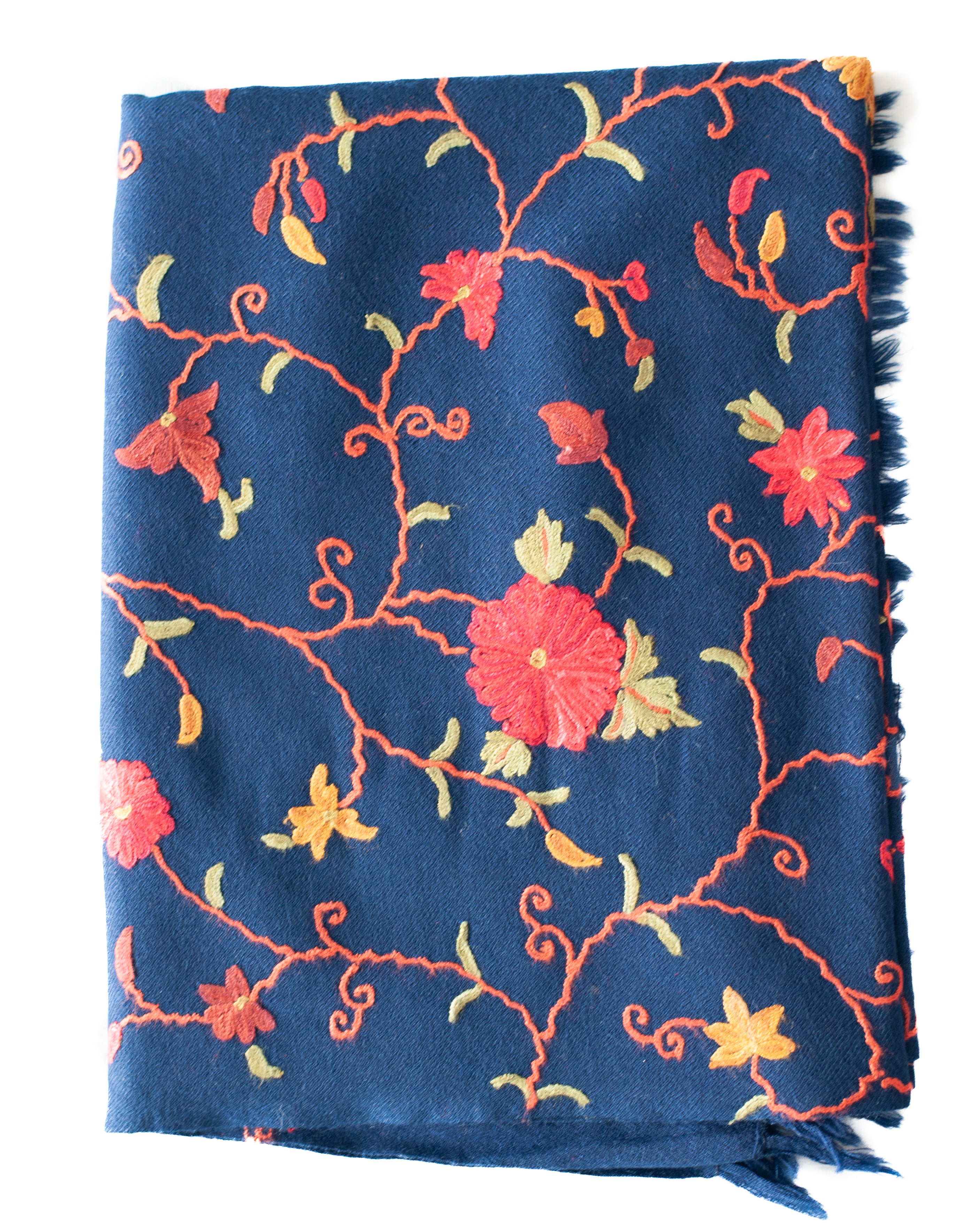 PASHMINA SCARF BLUE WITH RED FLOWER