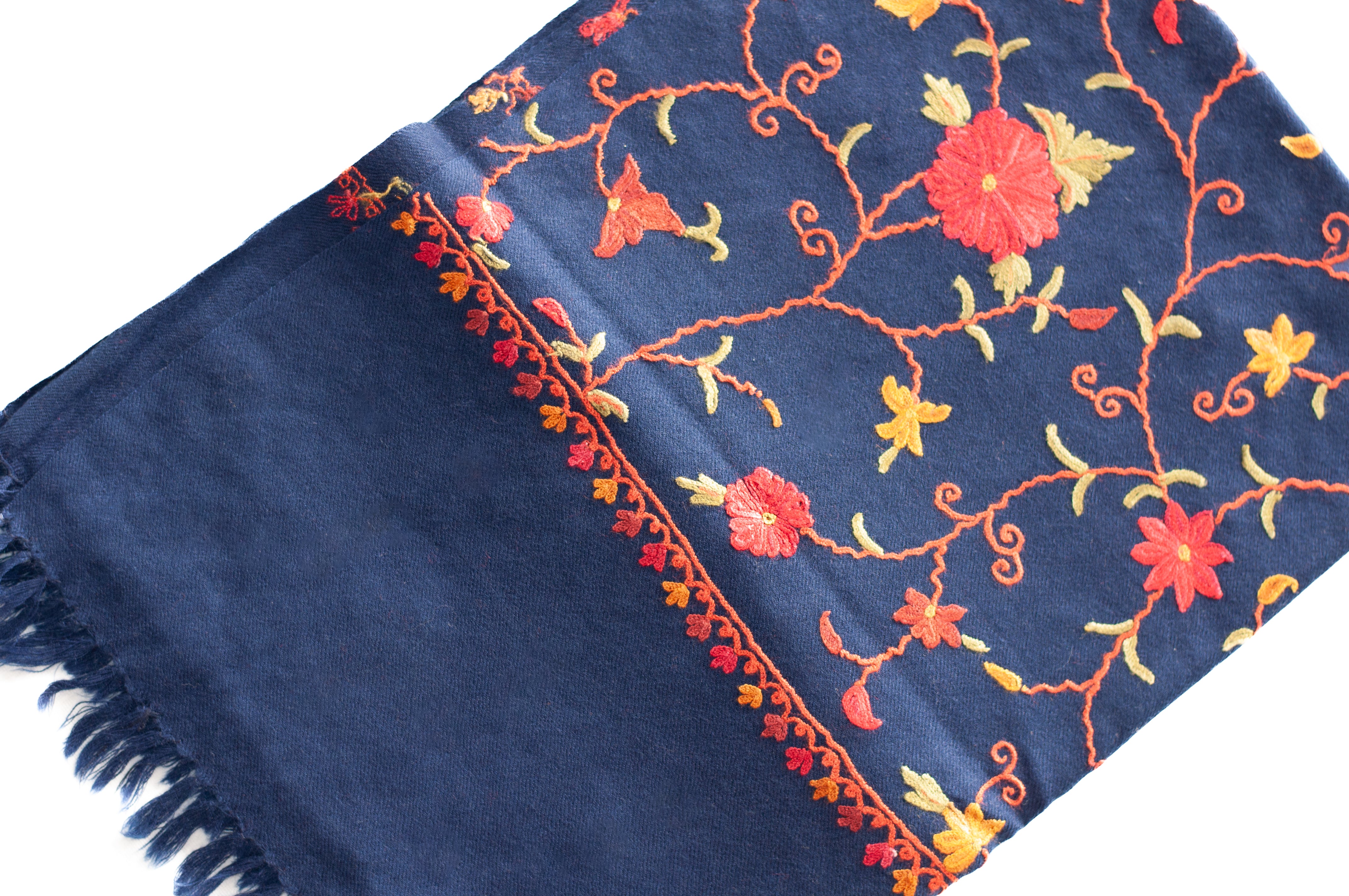 PASHMINA SCARF BLUE WITH RED FLOWER