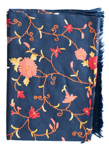 PASHMINA SCARF BLUE WITH PINK FLOWER