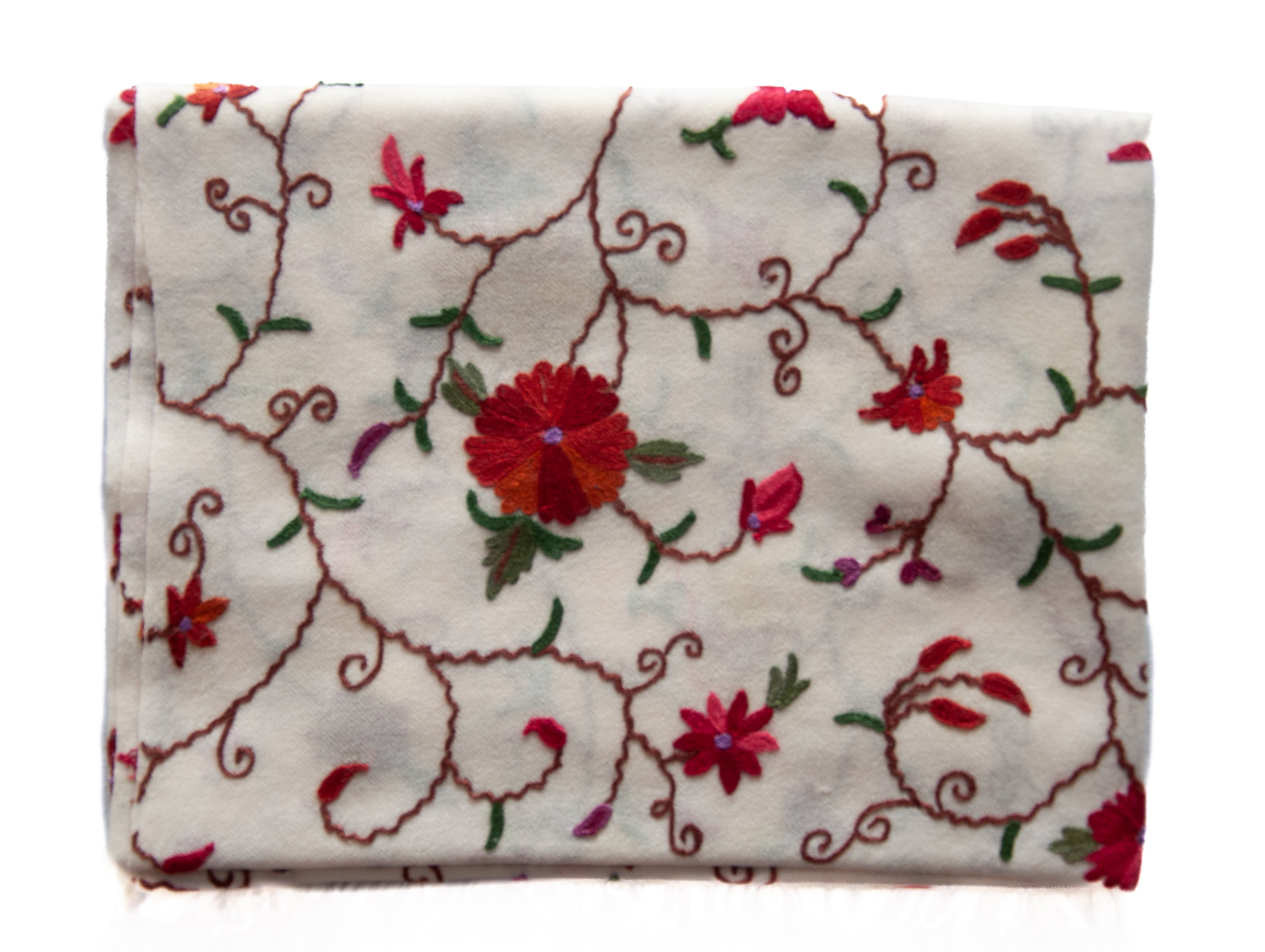 PASHMINA WHITE WITH RED FLOWER
